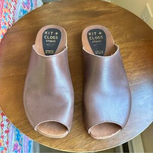 Kit & Clogs Studio Brown Leather Open Toe Flat Clogs Mules Sz 8/38 Made in UK